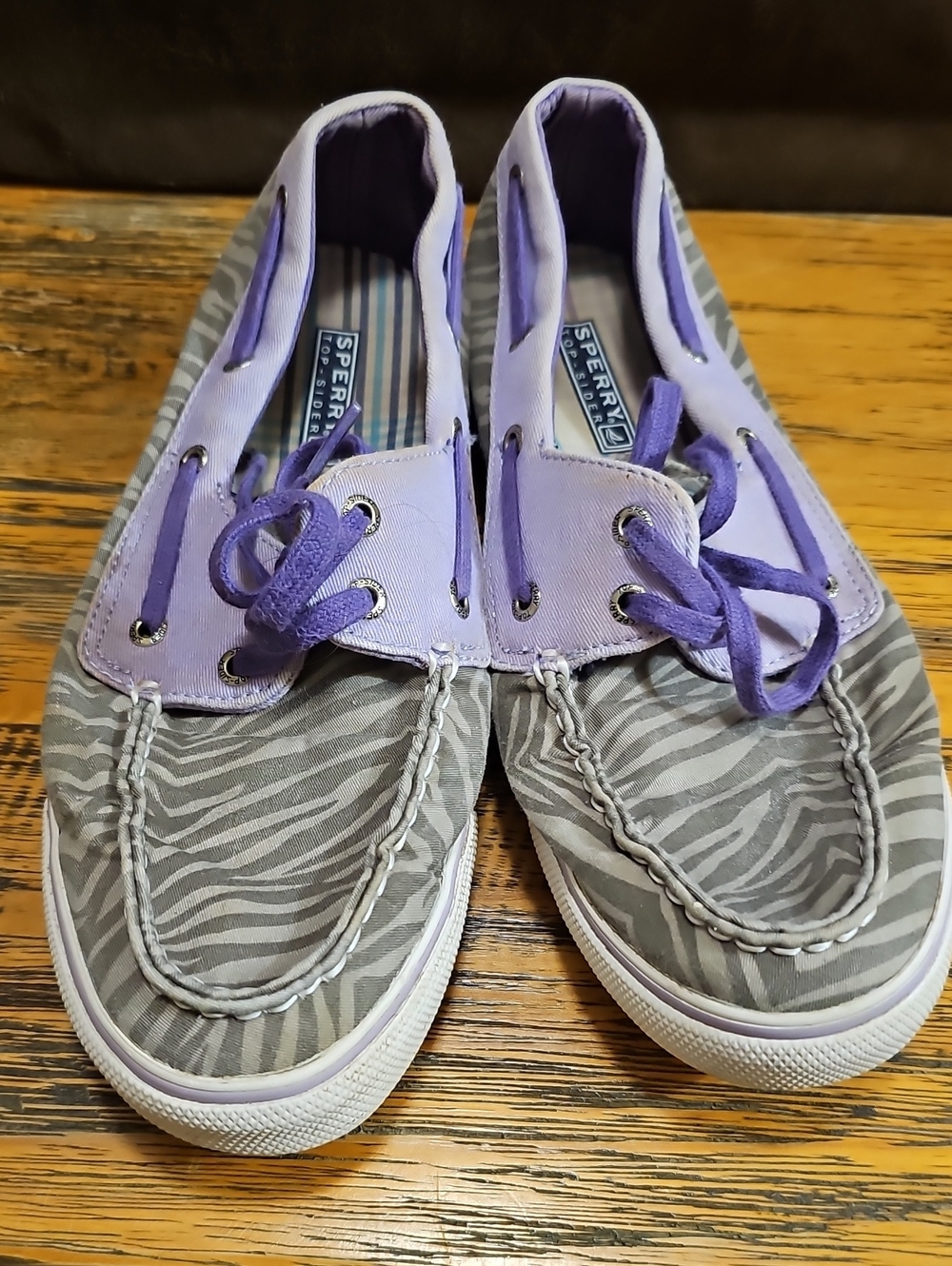 Sperry Purple Canvas and Gray Zebra-Print Boat Shoes